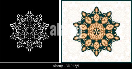 decorative mandala ornaments featuring geometric and floral motifs, Suitable for tile designs, textile patterns, or Islamic/Arabic decorative elements Stock Vector