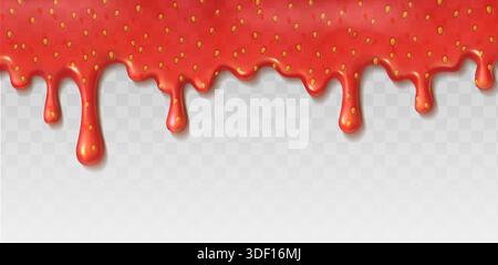 realistic vector illustration. Liquid dripping strawberry jam isolated on background. Stock Vector