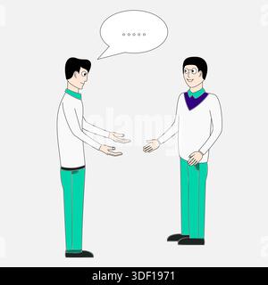 Two men are shaking hands. One of them is wearing a white shirt and the other is wearing a green shirt Stock Vector