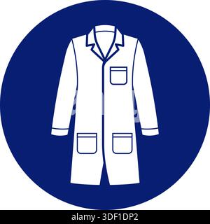 classic protective lab laboratory coat clothing required work site symbol sign in blue circle symbol vector isolated on transparent background Stock Vector