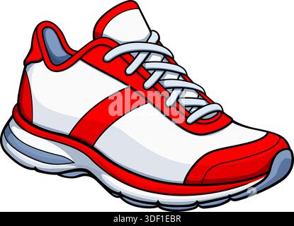 classic athletic running sport shoe line drawing red white isolated on transparent background cartoon vector image Stock Vector