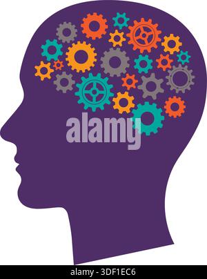 abstract head gears brain silhouette icon symbol isolated on transparent background vector illustration Stock Vector