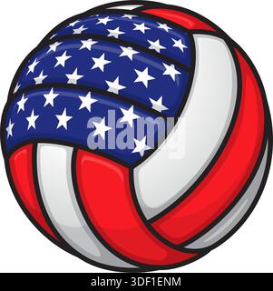 cartoon stylized volleyball with USA american flag logo simple illustration isolated on transparent background vector Stock Vector