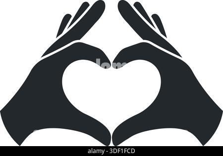 simple hands forming love heart shape silhouette vector isolated on treansparent background Stock Vector