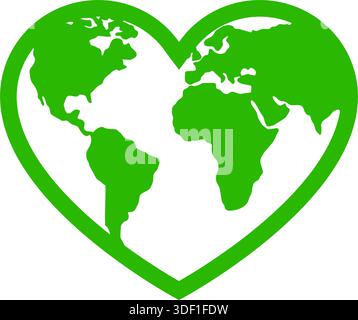 beautiful green love heart shape with eco world map environment symbol logo vector icon isolated on transparent background Stock Vector