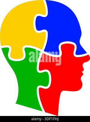 abstract colored head puzzle pieces silhouette icon symbol isolated on transparent background vector illustration Stock Vector