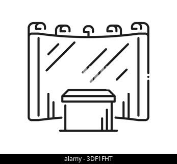 Exhibition promo stage stand display line icon or pictogram. Exhibition presentation light box lineart icon, fair advertising booth outline vector symbol. Trade show stand display sign or pictogram Stock Vector