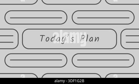 A gray planner style card with rounded capsule tiles and a centered ribbon showing Todays Plan. Stock Vector
