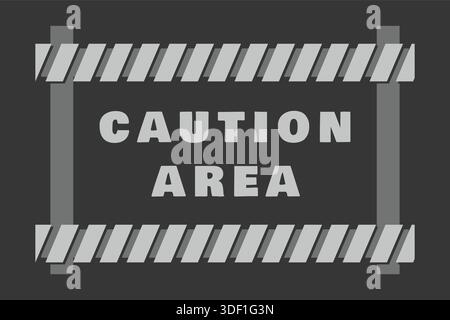 A dark slate panel reading Caution Area framed by diagonal hazard stripes on top and bottom. Stock Vector