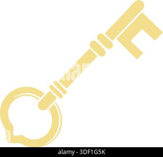A pale gold skeleton key with ornate bow and long shaft depicted on white background. Stock Vector
