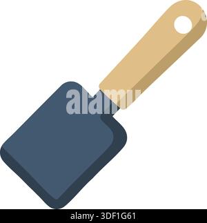 A kitchen turner with square slate blade and tan handle featuring a hanging hole. Stock Vector