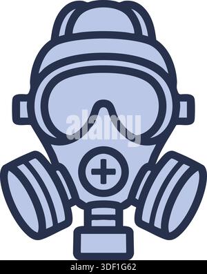 A full face respirator with large visor and dual side filters in cool blue tones. Stock Vector