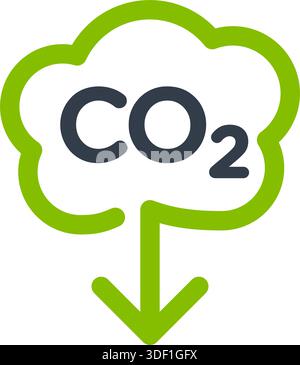 simple lower carbon dioxide footprint cloud with down arrow emissions icon symbol vector isoalted on transparent background Stock Vector