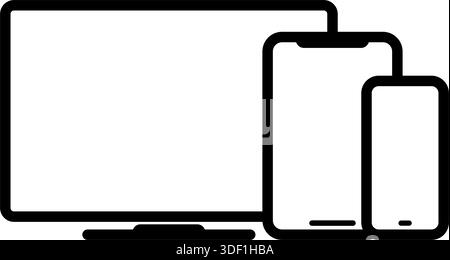 various simple electronic responsive display devices smart phone tablet computer ui icon symbol vector isolated on transparent background Stock Vector