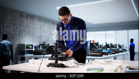 Custom Shirt Designer Uses Heat Press Transfer For Merchandise Printing Business. Stock Photo