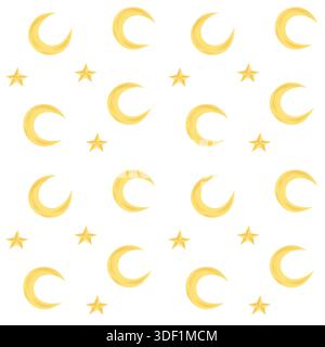 Seamless golden crescent moon and star pattern for Ramadan Stock Vector