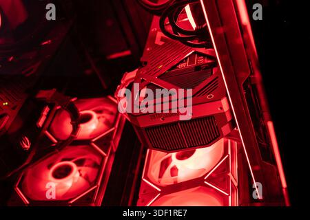 Rome, italy 1 january 2026: high-performance gpu glowing red inside a ...