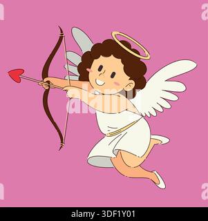 Happy cherub with curly hair and rosy cheeks soaring gracefully Stock Vector
