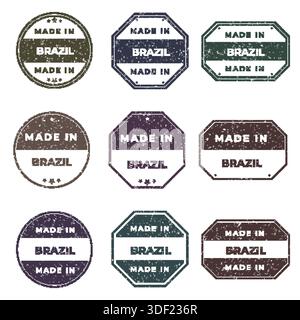 Set of Made In BRAZIL Labels Ready to use for Product Emblem Stock Vector