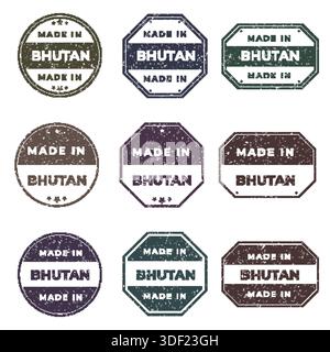 Set of Made In BHUTAN Labels Ready to use for Product Emblem Stock Vector