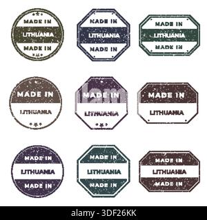 Set of Made In LITHUANIA Labels Ready to use for Product Emblem Stock Vector