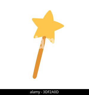 Magical star wand illustration representing spells, imagination, and pretend play, great for fantasy accessories, party graphics, and children themed Stock Vector