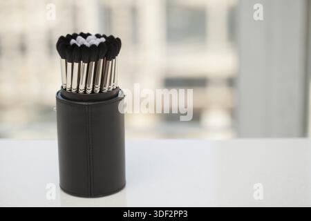 Collection brushes for make-up in a case Stock Photo