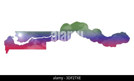 Map of GAMBIA with Beautiful Sun and Clouds in Body Stock Vector
