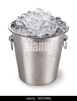 Champagne bucket with ice isolated on white background. High angle shoot Stock Photo