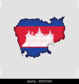 CAMBODIA Map with flag in body Stock Vector