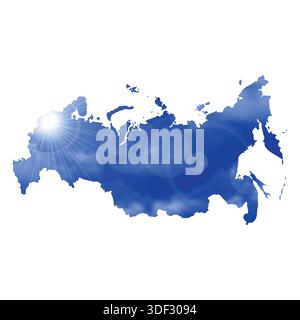 Map of RUSSIA with Beautiful Sun and Clouds in Body Stock Vector