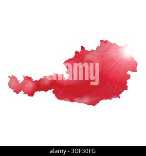 Map of AUSTRIA with Beautiful Sun and Clouds in Body Stock Vector