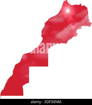 Map of Morocco with Beautiful Sun and Clouds in Body Stock Vector