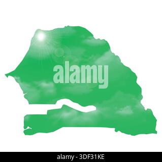 Map of SENEGAL with Beautiful Sun and Clouds in Body Stock Vector