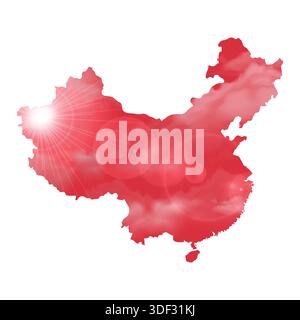 Map of CHINA with Beautiful Sun and Clouds in Body Stock Vector