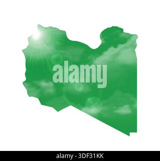 Map of LIBYA with Beautiful Sun and Clouds in Body Stock Vector