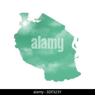 Map of TANZANIA with Beautiful Sun and Clouds in Body Stock Vector