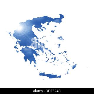 Map of GREECE with Beautiful Sun and Clouds in Body Stock Vector