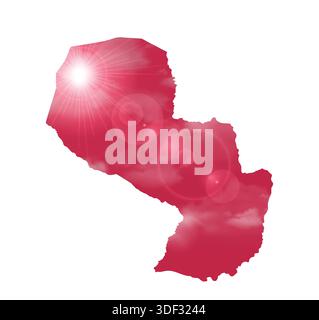 Map of PARAGUAY with Beautiful Sun and Clouds in Body Stock Vector