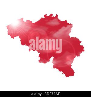 Map of BELGIUM with Beautiful Sun and Clouds in Body Stock Vector