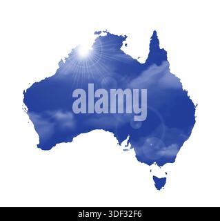 Map of AUSTRALIA with Beautiful Sun and Clouds in Body Stock Vector