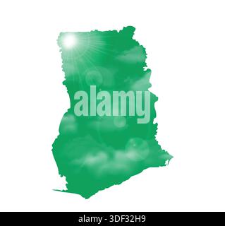 Map of GHANA with Beautiful Sun and Clouds in Body Stock Vector