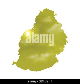 Map of MAURITIUS with Beautiful Sun and Clouds in Body Stock Vector