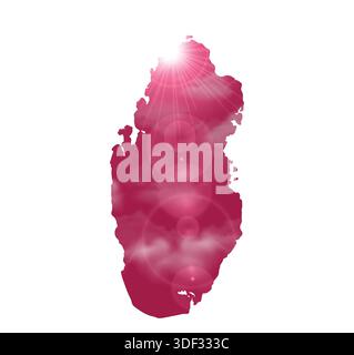 Map of QATAR with Beautiful Sun and Clouds in Body Stock Vector