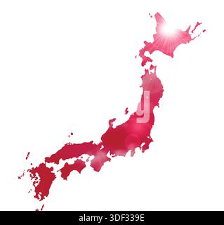 Map of JAPAN with Beautiful Sun and Clouds in Body Stock Vector