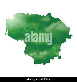 Map of LITHUANIA with Beautiful Sun and Clouds in Body Stock Vector