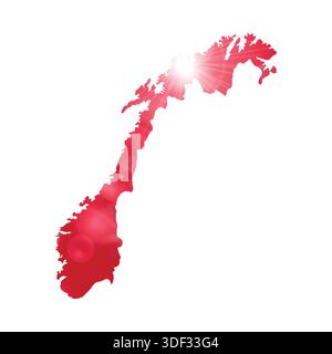 Map of NORWAY with Beautiful Sun and Clouds in Body Stock Vector