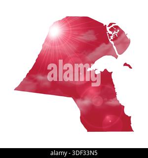 Map of KUWAIT with Beautiful Sun and Clouds in Body Stock Vector