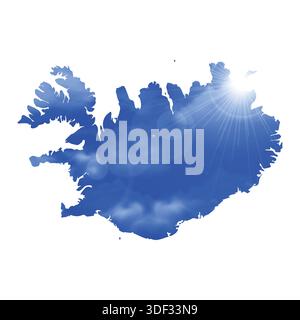 Map of ICELAND with Beautiful Sun and Clouds in Body Stock Vector
