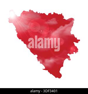 Map of MONTENEGRO with Beautiful Sun and Clouds in Body Stock Vector